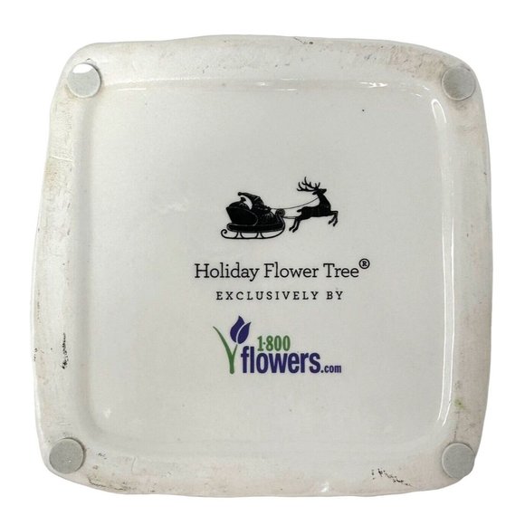 Holiday Flower Tree Vase Ceramic Red Brick Chimney Green Garland Red Bows 5" - Picture 7 of 7